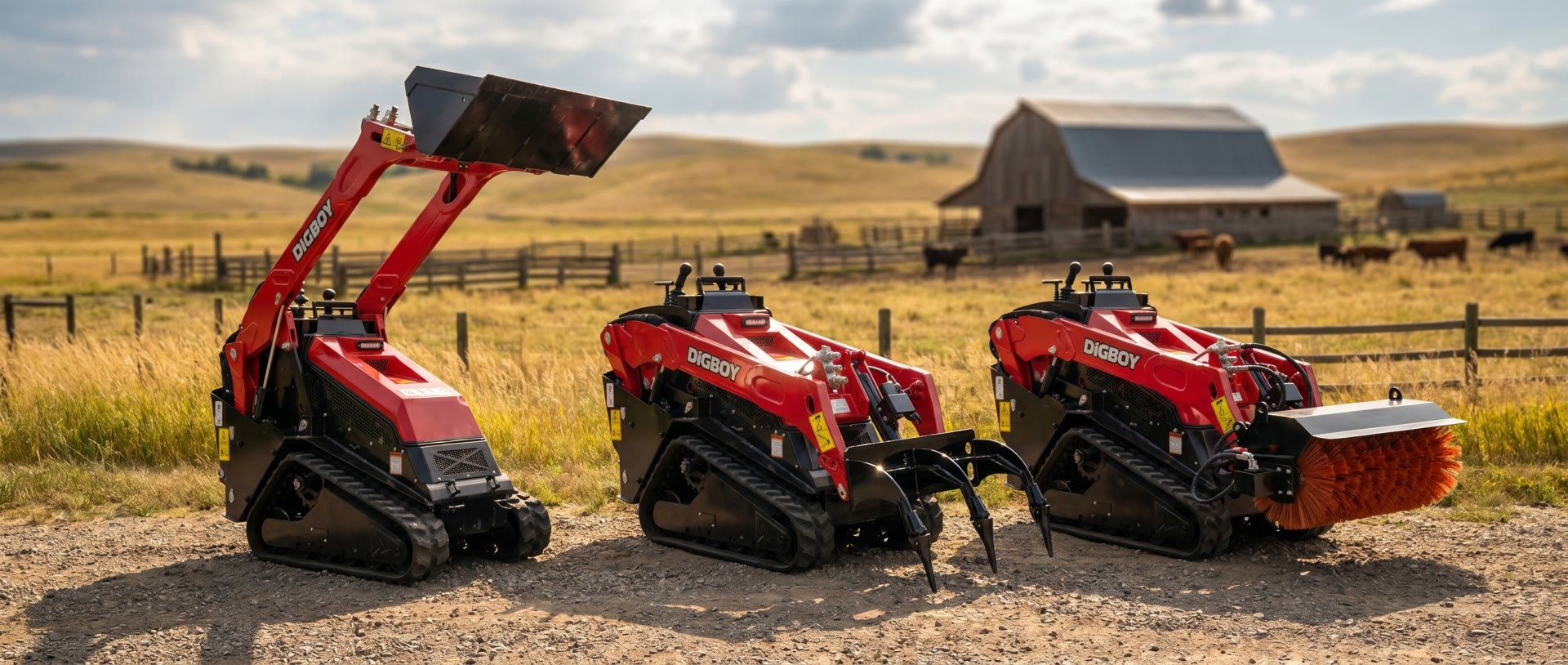 DIG-BOY V1000 compact loader in rural jobsite setting