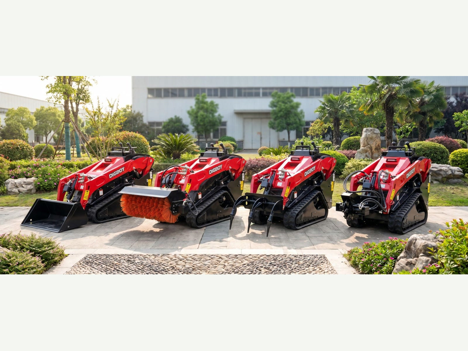 V1000 loader lineup with multiple attachments